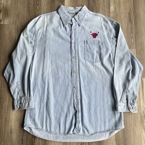Vintage Chicago Bulls Denim Long Sleeve Shirt Size M‎ Pro Edge Basketball NBA